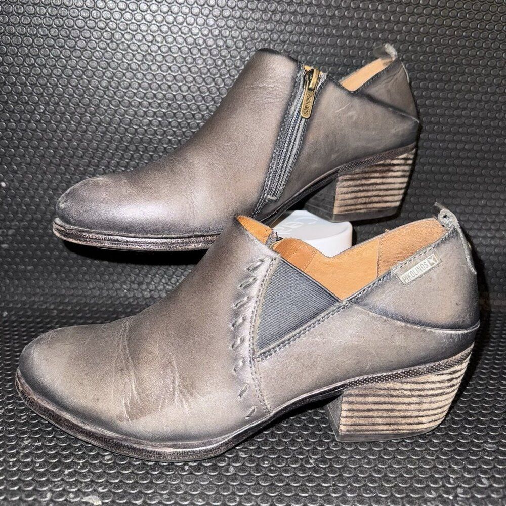 Pikolinos Baqueira Gray Leather Women's Western Ankle Boots Shoes Size 40 9.5-10